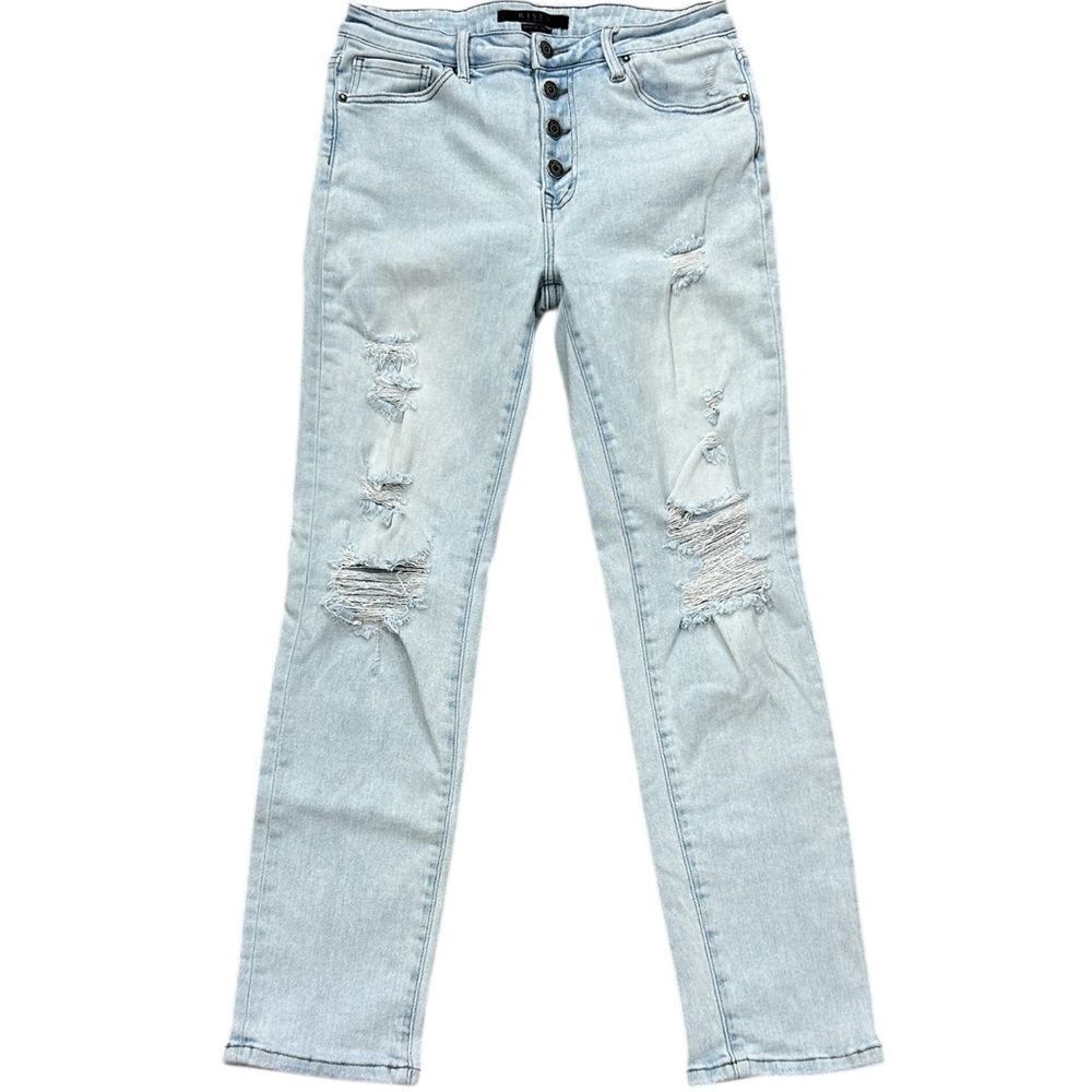 Risen Light Wash Distressed Button Fly Jeans